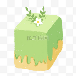 蛋糕方形图片_方形面包花朵点缀抹茶蛋糕