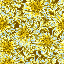 与蓬松的黄色大丽花的无缝模式。