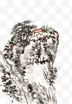 远山树木图片_悬崖上的房子