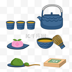一盒茶叶图片_一套蓝色的日本茶壶和杯