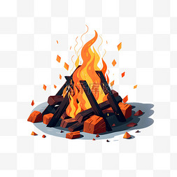 蛇在火堆旁图片_卡通手绘篝火火堆