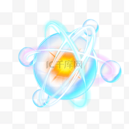 高端光效粒子图片_原子模型蓝色闪光透明旋转