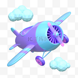 白熊飞机图片_C4D立体漂浮飞机蓝紫色
