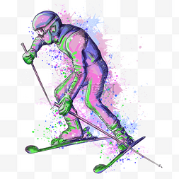 人物滑雪图片_单板滑雪运动员紫色抽象风格