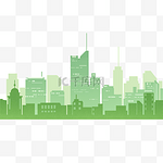 渐变绿色城市高楼大厦天际线剪影