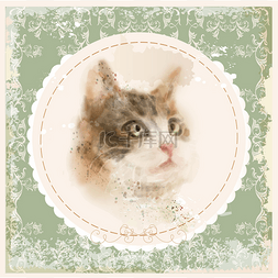 小饰品复古图片_那只猫的老式手工绘制水彩肖像