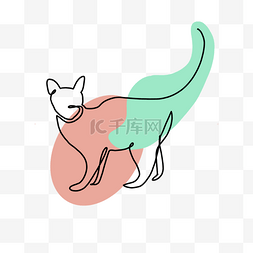 猫咪抽象绿色线条画