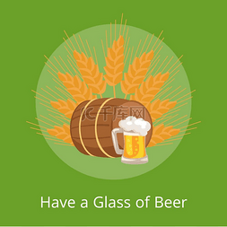 有一张描绘木桶的啤酒杯海报在麦