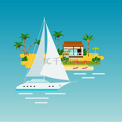 海滩的船图片_热带游艇度假组合热带岛屿度假构