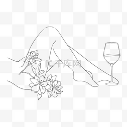 线条鲜花图片_性感美女双腿鲜花红酒艺术线条画
