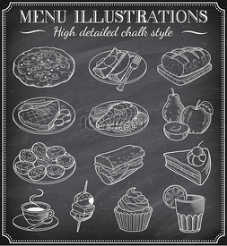 白色的蜡笔图片_矢量黑板食物插图