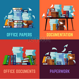 堆积的书的图片_办公室纸质文件日常的官僚主义文