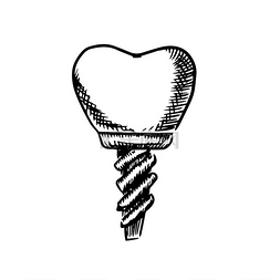 黑白刻痕图片_牙科主题设计的带螺钉的牙齿植入
