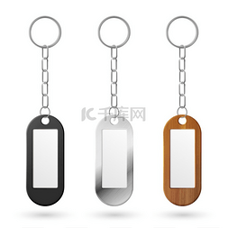 金属装饰品元素图片_钥匙扣，带金属链和环的钥匙架小