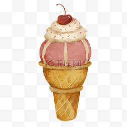 樱桃冰淇淋卡通图片_水彩卡通彩色冰激凌