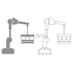生产工业设备图标图片_机械手操纵器灰色设置图标。