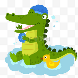 水帽图片_鳄鱼洗澡斯堪的纳维亚风格动物