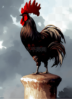 动物中国画图片_威武的大公鸡