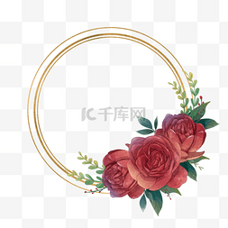 水彩花卉婚礼圆形边框