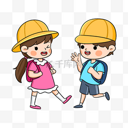 新生入学展架图片_日本卡通风格黄色帽子开心小学生