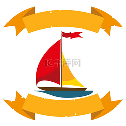海滩的船图片_与为标志的横幅的帆船.