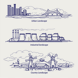 设计师矢量图片_圆珠笔描绘城市乡村和工业阶梯圆