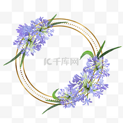 浅蓝色复古边框图片_非洲百子莲水彩花卉婚礼边框