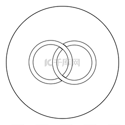 两个结合的结婚戒指图标黑色圆形