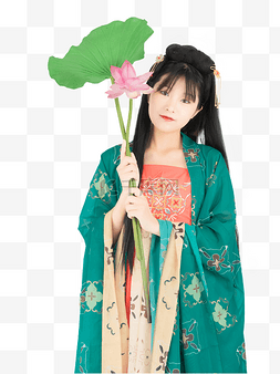 荷叶图片_中秋拿荷花荷叶的汉服美女