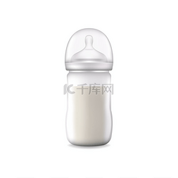 带盖隔离图标的婴儿奶瓶。