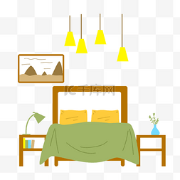 家具海报矢量图图片_卧室商务扁平风格绿色