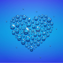 水滴矢量图图片_水滴呈心形蓝色背景上呈心形的水