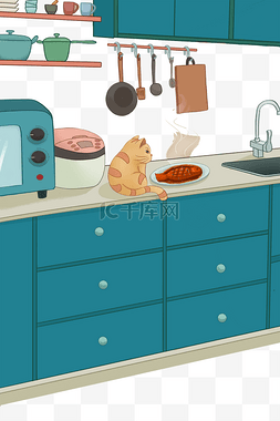 厨房橱柜猫咪