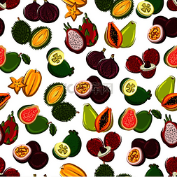 木瓜番石榴图片_异国情调的水果无缝背景。