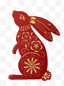 兔年新春立体烫金红色渐变剪纸风