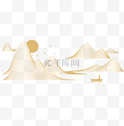 中国山水主图图片_中式金色线条山水