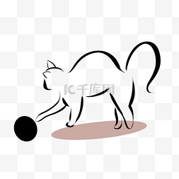 猫咪抽象线条画玩球