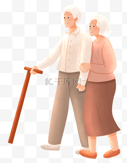 杵着拐杖的奶奶图片_国际老人日爷爷奶奶散步