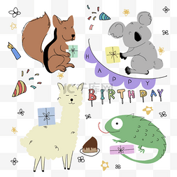 抽象线条画动物生日派对涂鸦