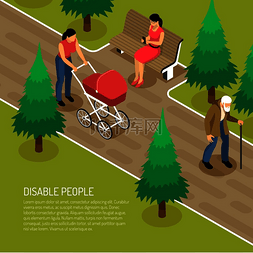 3d打印设计图片_带拐杖的残疾老人和两名妇女在公