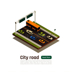 城市道路景观图片_彩色和等距的城市构图带有城市道