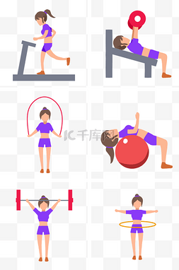 健身锻炼减肥运动套图举重跳绳呼
