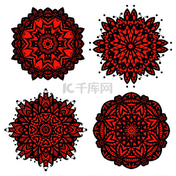 花装饰图案圆形图片_装饰叶子和花瓣的红色花卉圆形图