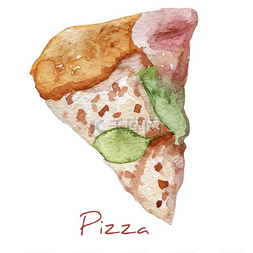 水彩手绘制的比萨饼
