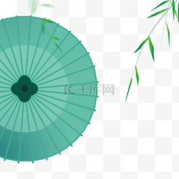 古风雨伞绿色雨伞垂柳柳枝