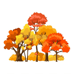 与风格化树的秋天背景。