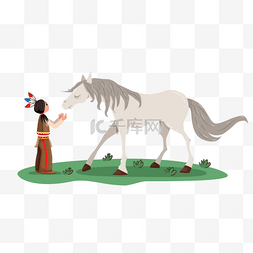 原住民服饰图片_彩色印第安原住民与马