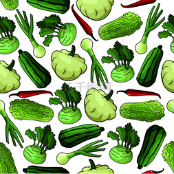 蔬菜无缝背景带有新鲜农场食品图