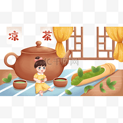 凉茶广告图片_夏日凉茶女孩喝茶清凉夏季