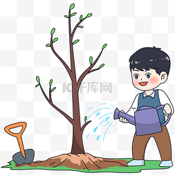 特别的植树节图片_漫画风植树节植树浇水男孩